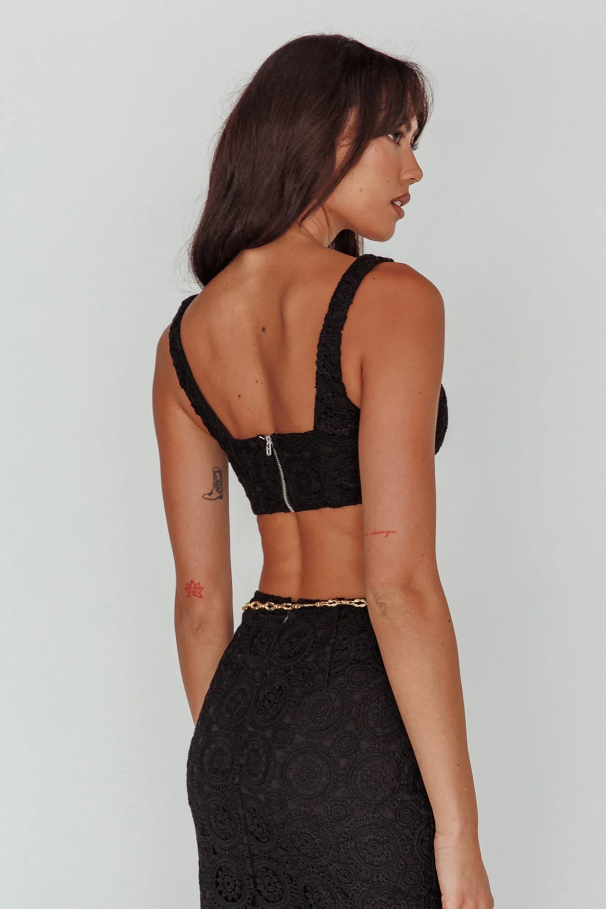 Milano Crochet Lace Crop Top Black