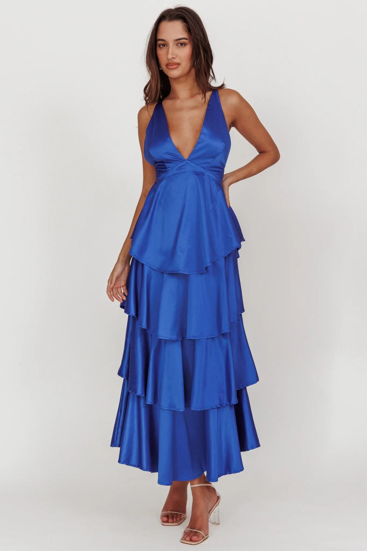 Auguste Tiered Frill Strappy Back Dress Electric Blue