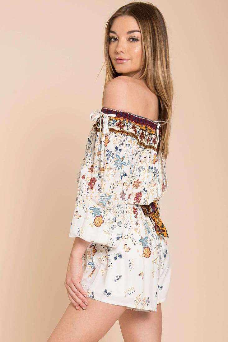 Kiley Floral Romper White / Brown