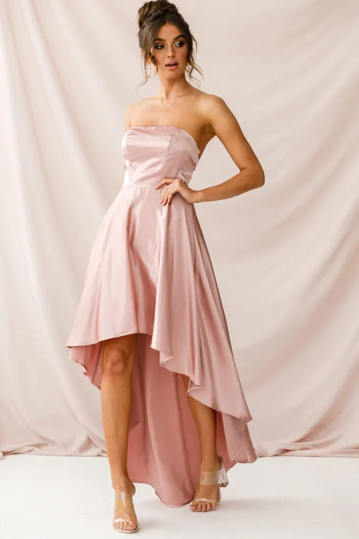 Belle Strapless High-Low Hem Dress Mocha