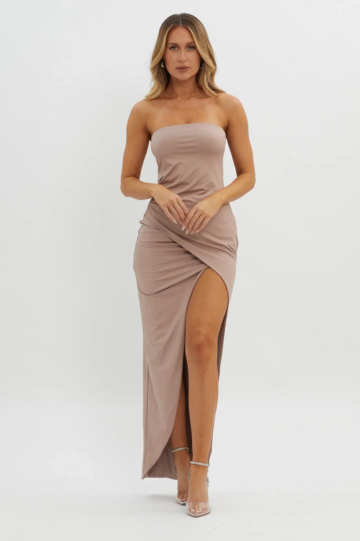 Evette Strapless Split Maxi Dress Tawny