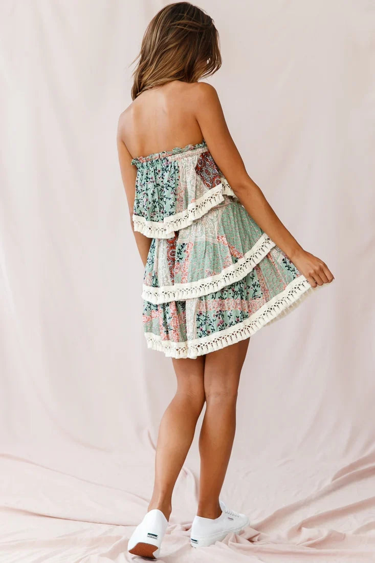 Palau Tassel-Trimmed Paisley Crop Top Olive
