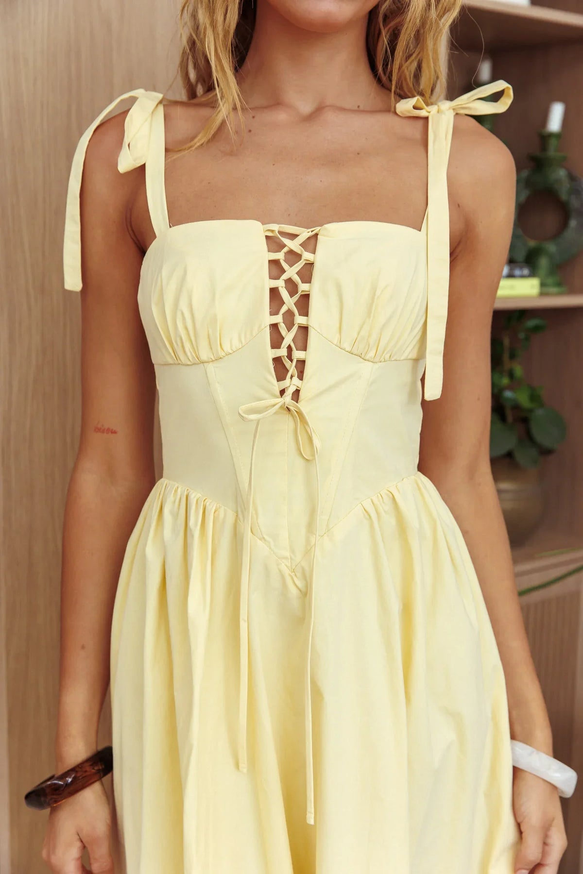 Kiahna Lace-Up Bodice Maxi Dress Butter