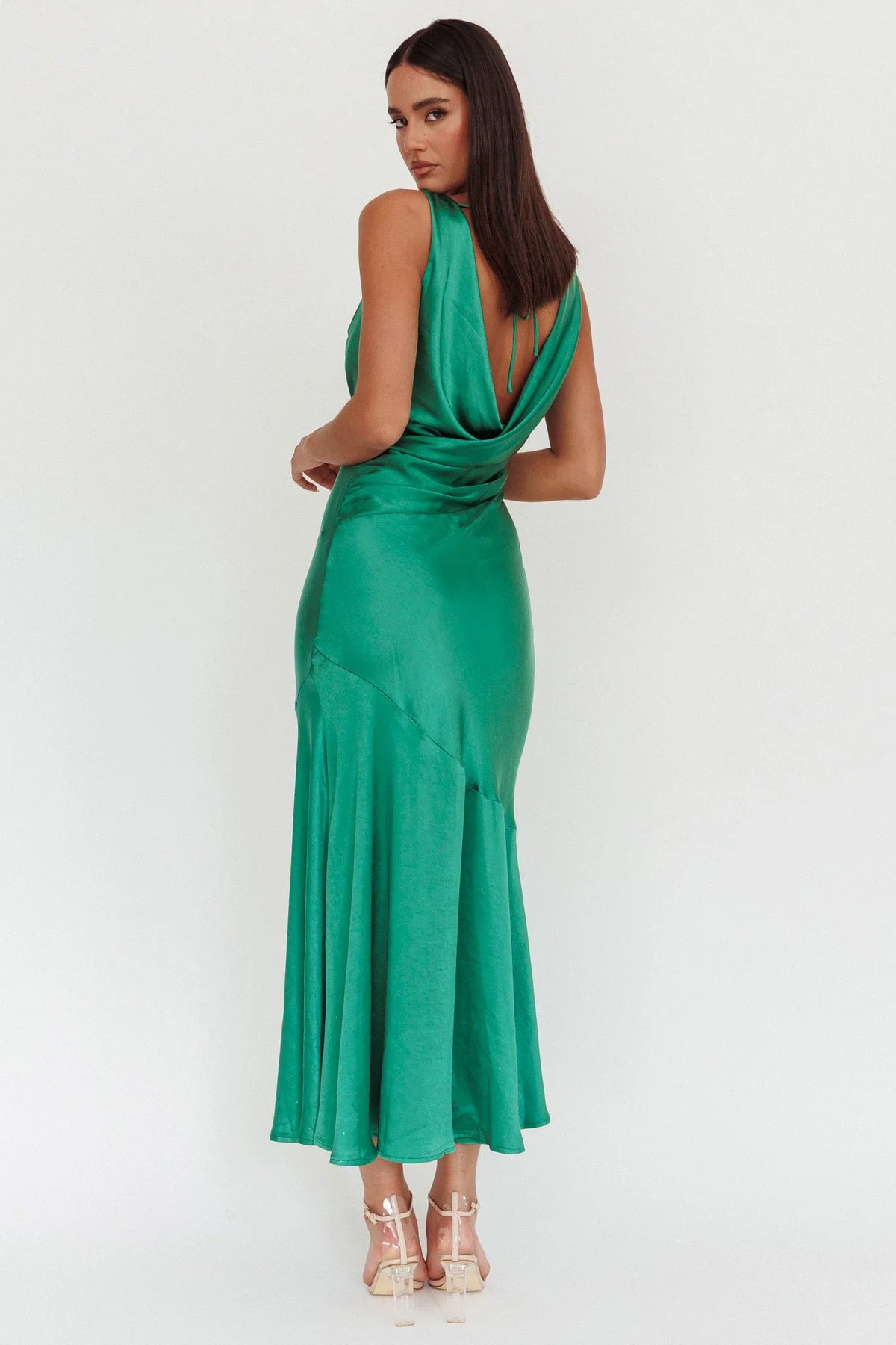 Cecilia Cowl Neck Drape Back Maxi Dress Emerald