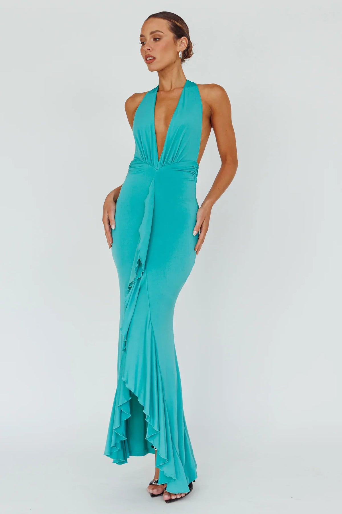 Zaphirah Halterneck Ruffle Dress Jade