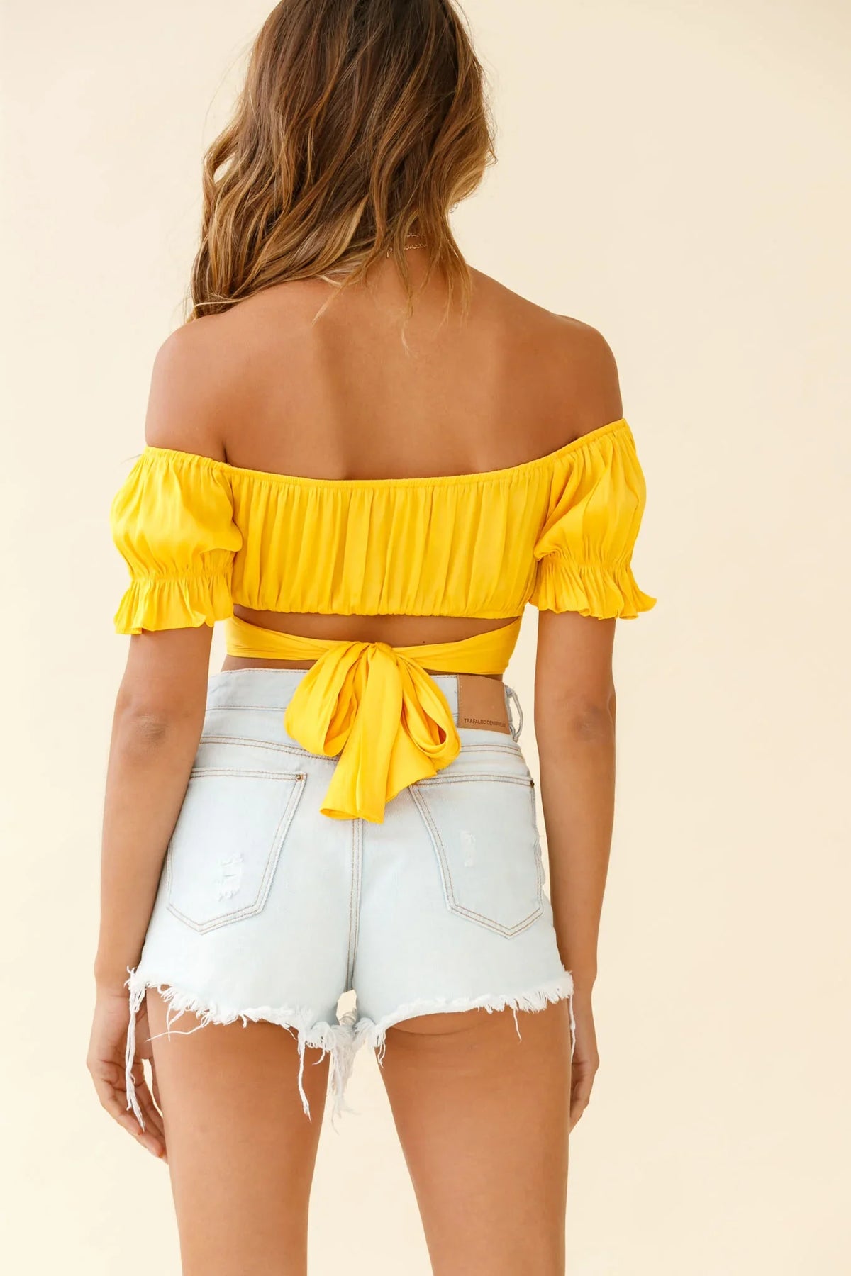 Linka Off-Shoulder Tie-Back Crop Top Yellow