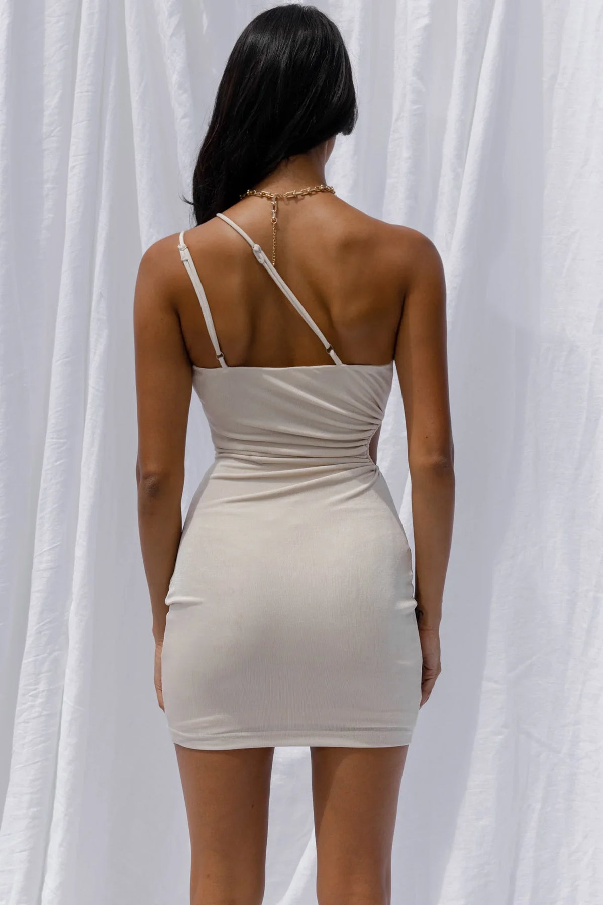 Dress Code One-Shoulder Keyhole Feature Mini Dress Oatmeal