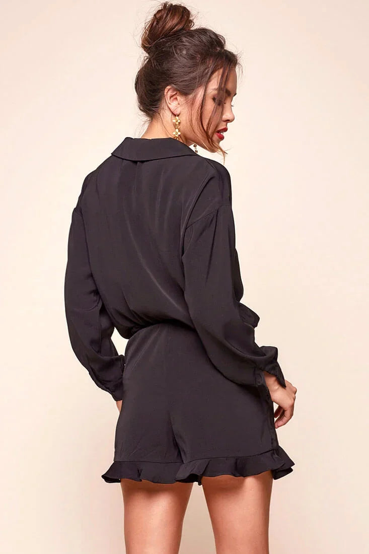 Hayley Classy Tuxedo Romper Black