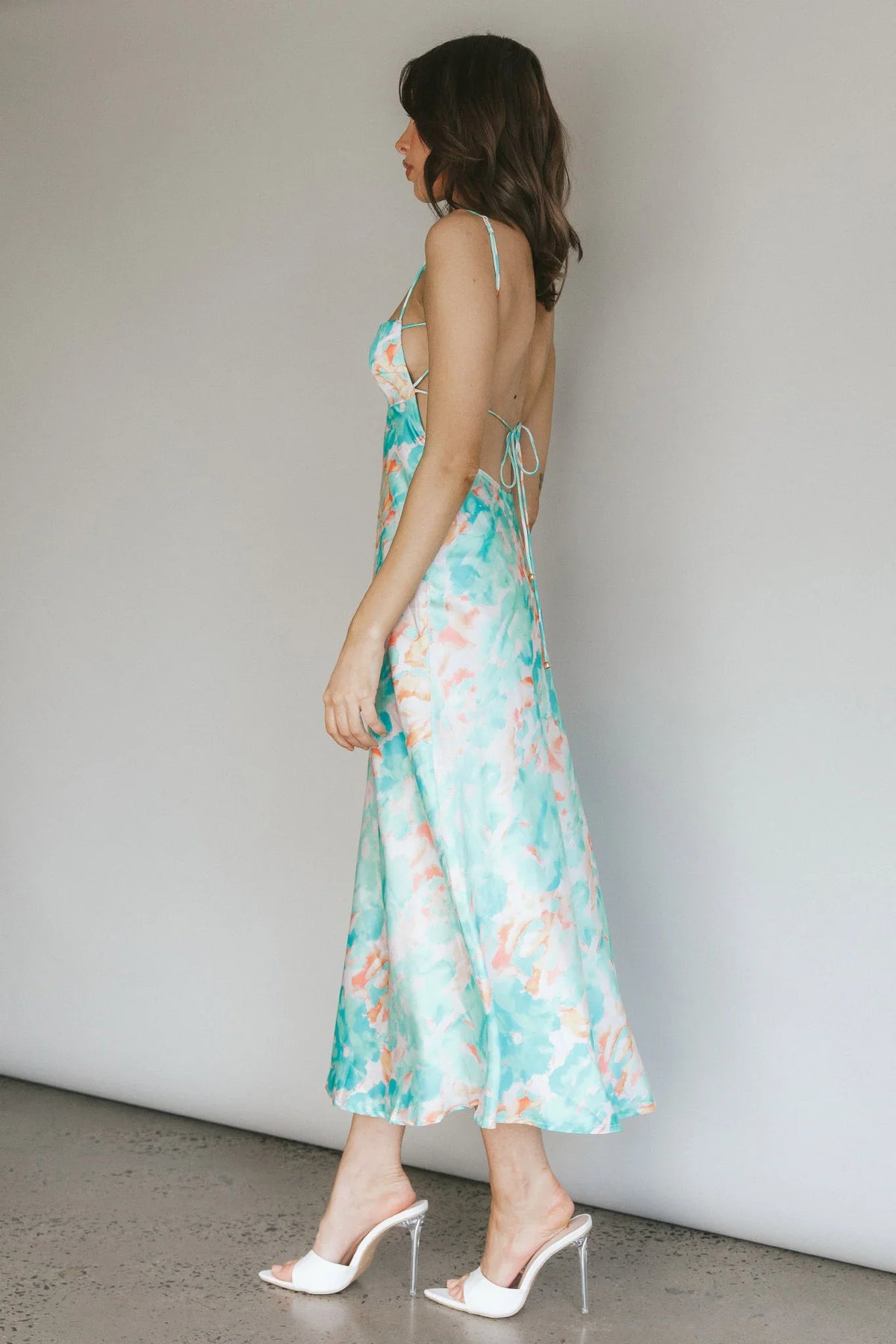 Dolce Life Low Back Midi Dress Floral Green