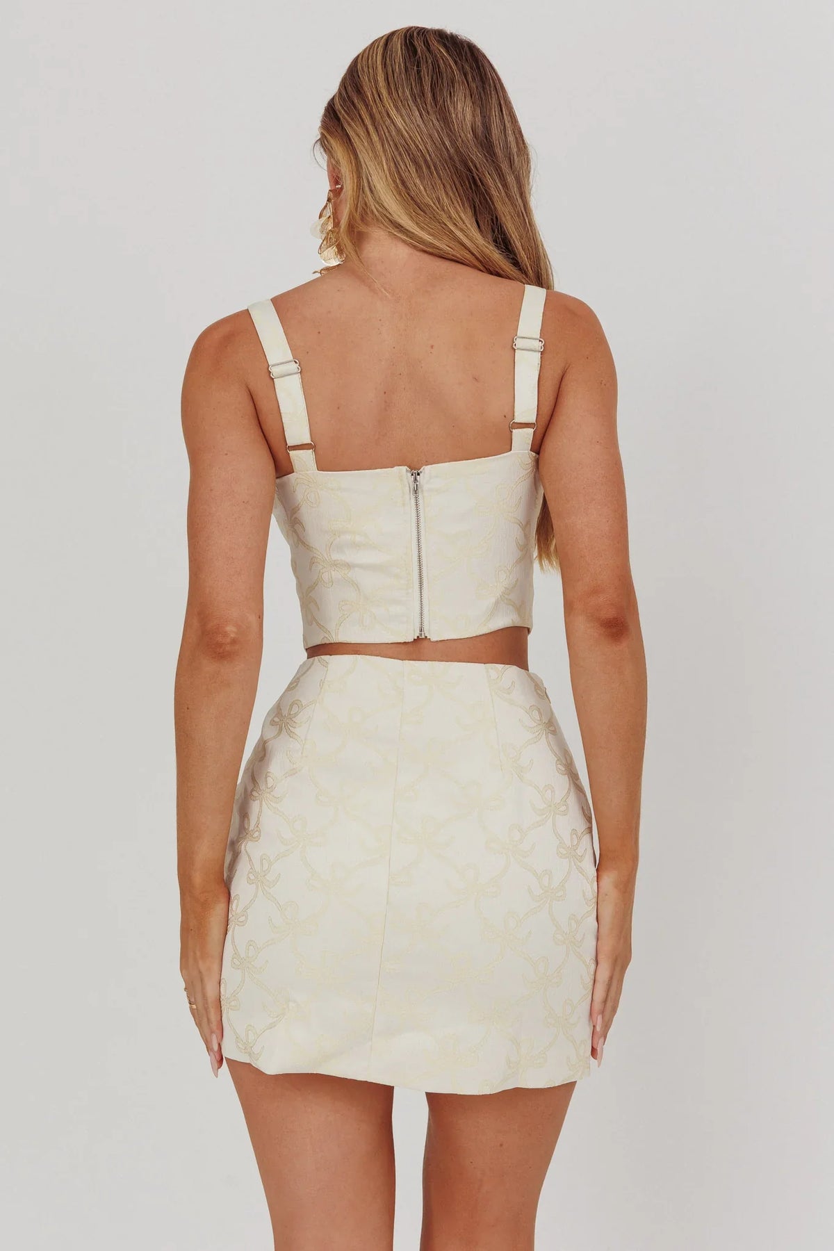 High Street Jacquard Mini Skirt Bow Butter