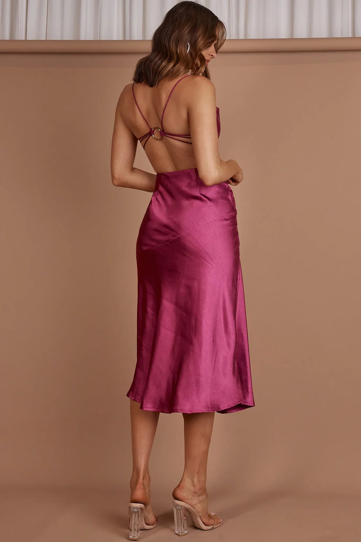 Midnight Muse Strappy Back Midi Dress Fuchsia