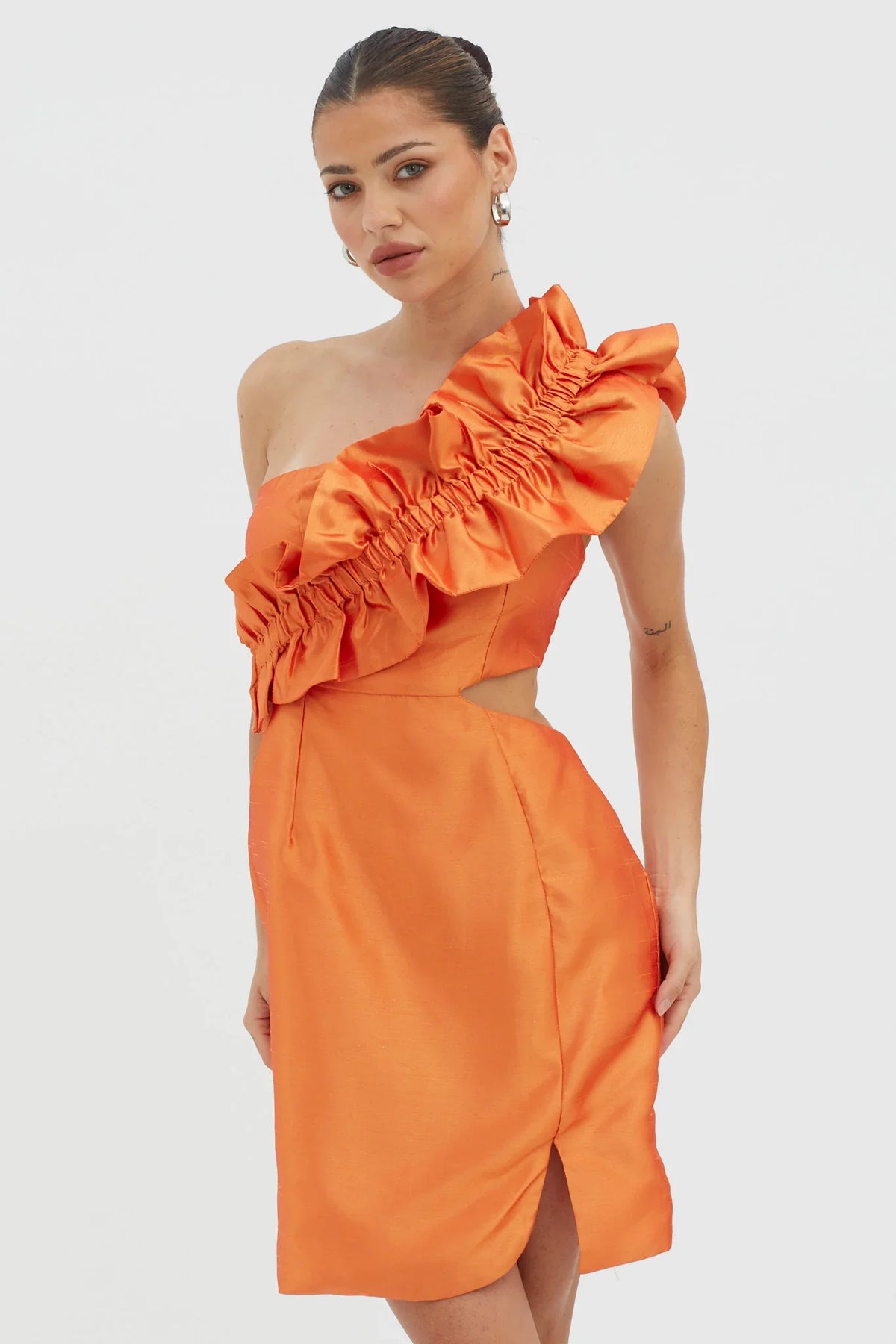 NY Moment Wide Ruffle Shoulder Mini Dress Orange