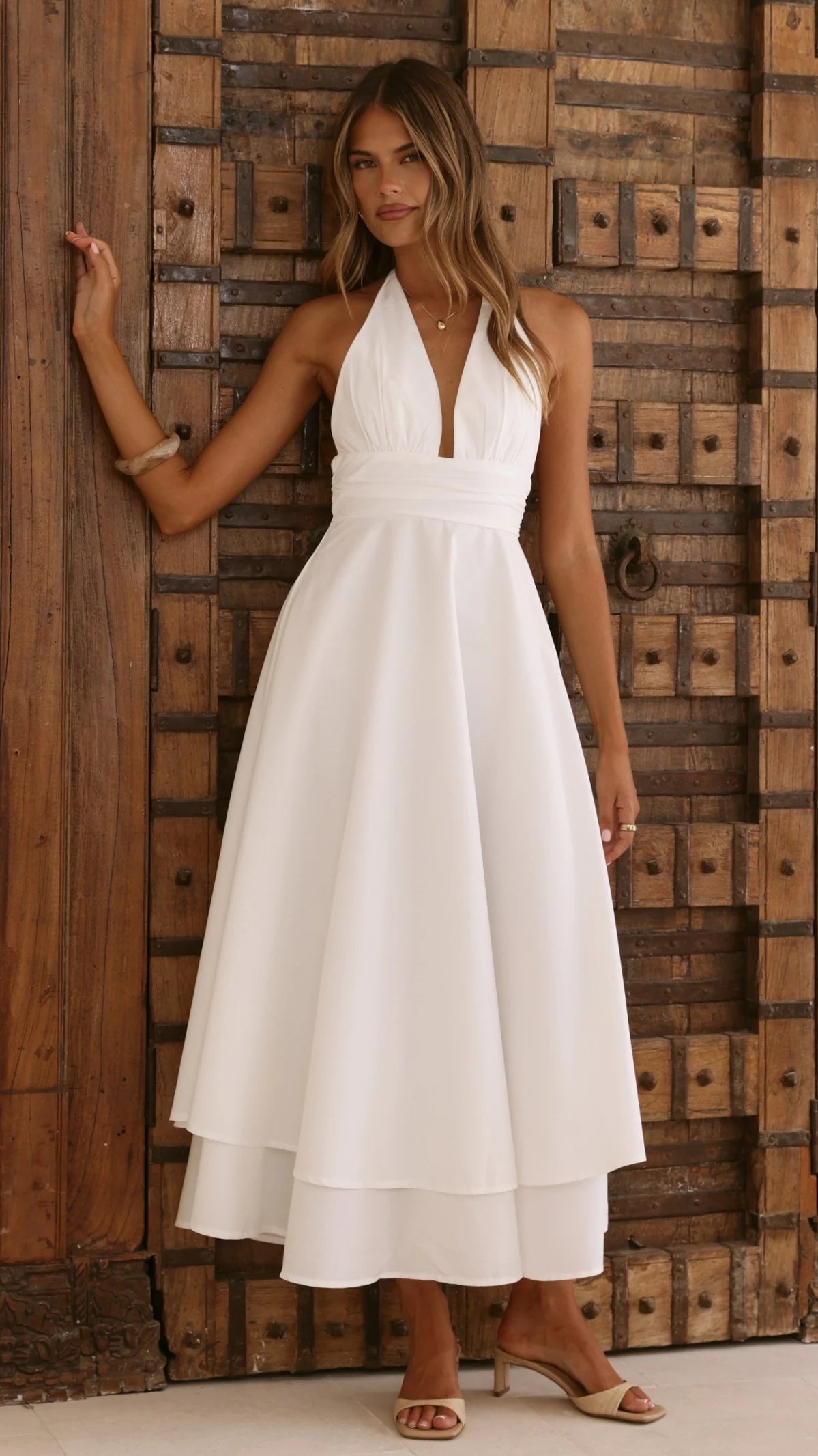 Kathy Halter Neck Maxi Dress - White