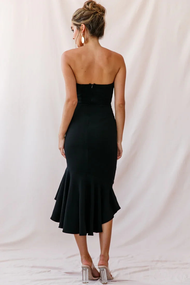 Prom Queen Bandeau Midi Dress Black