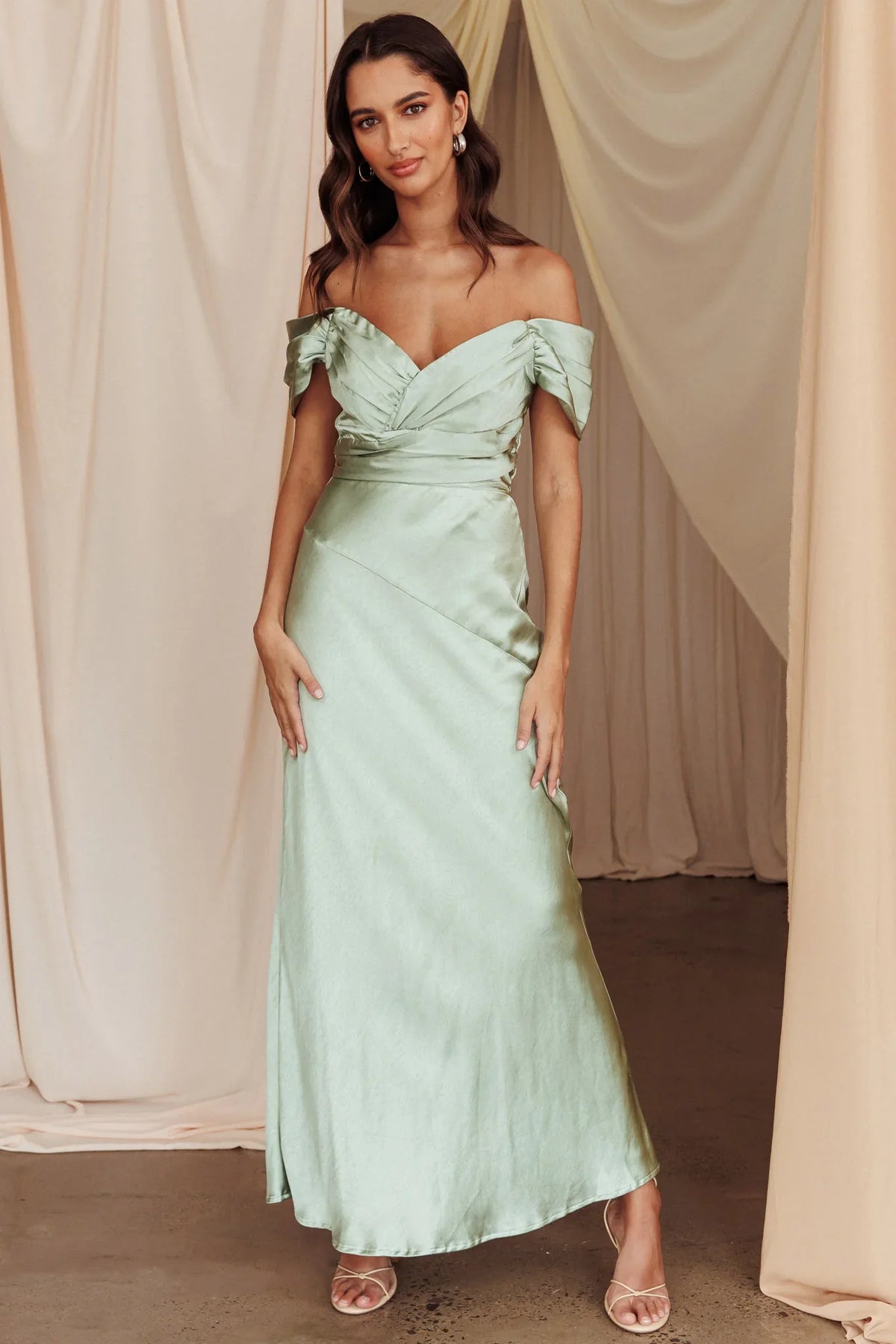 Katrina Off Shoulder Maxi Dress Pistachio