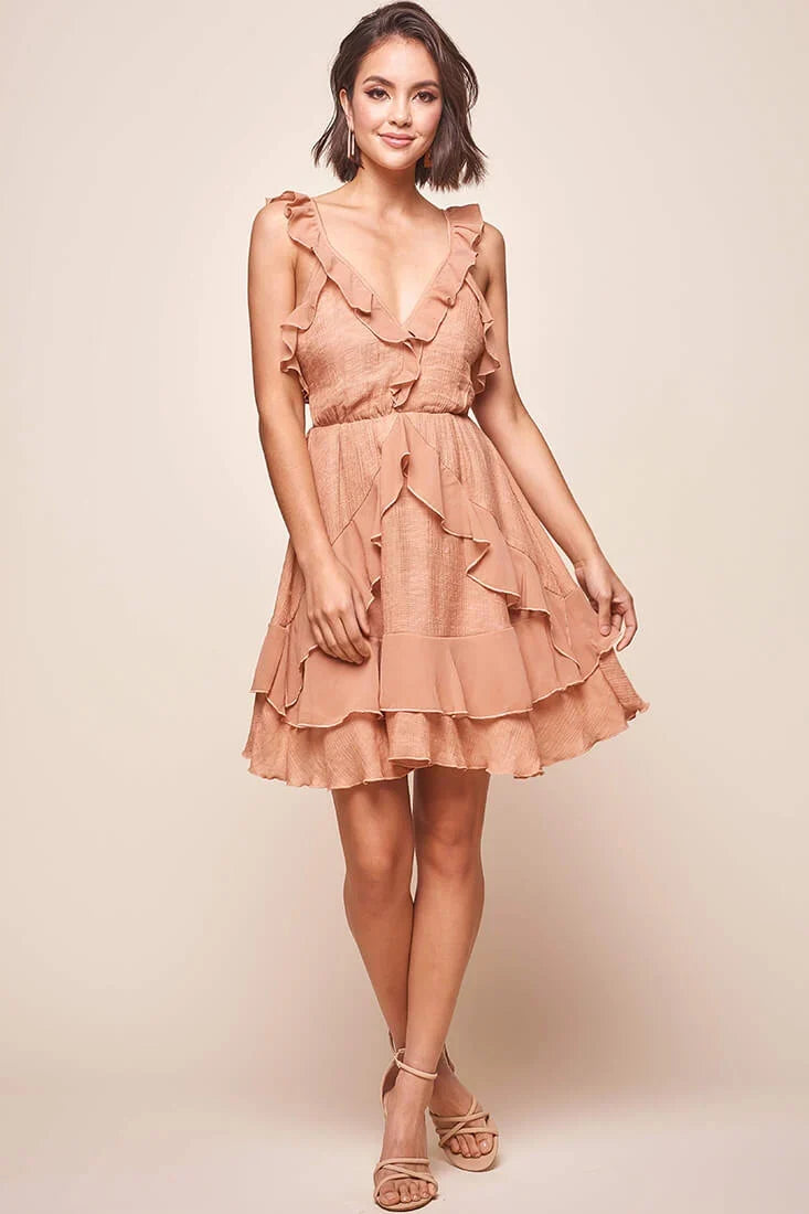 Mary Ruffle Strap Tie Back Dress Rose
