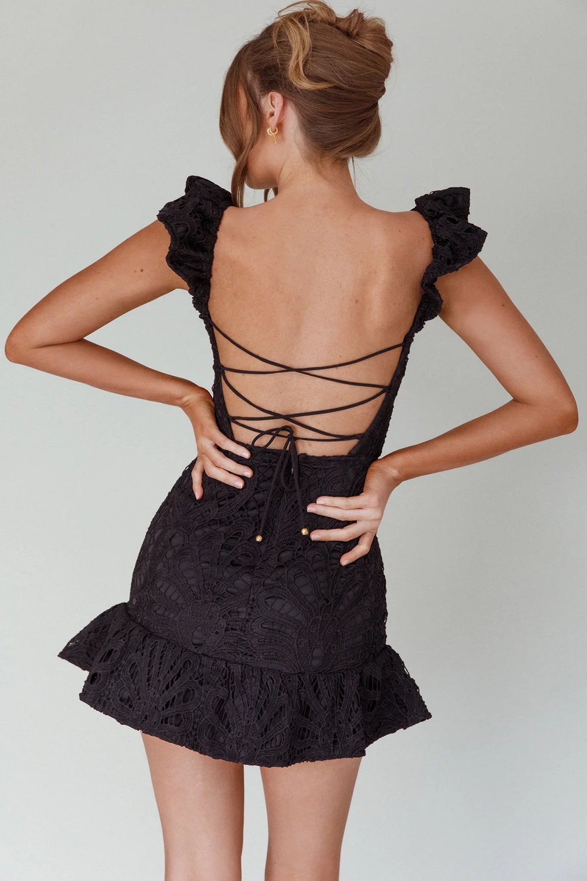 Mon Papillon Lace Mini Dress Black