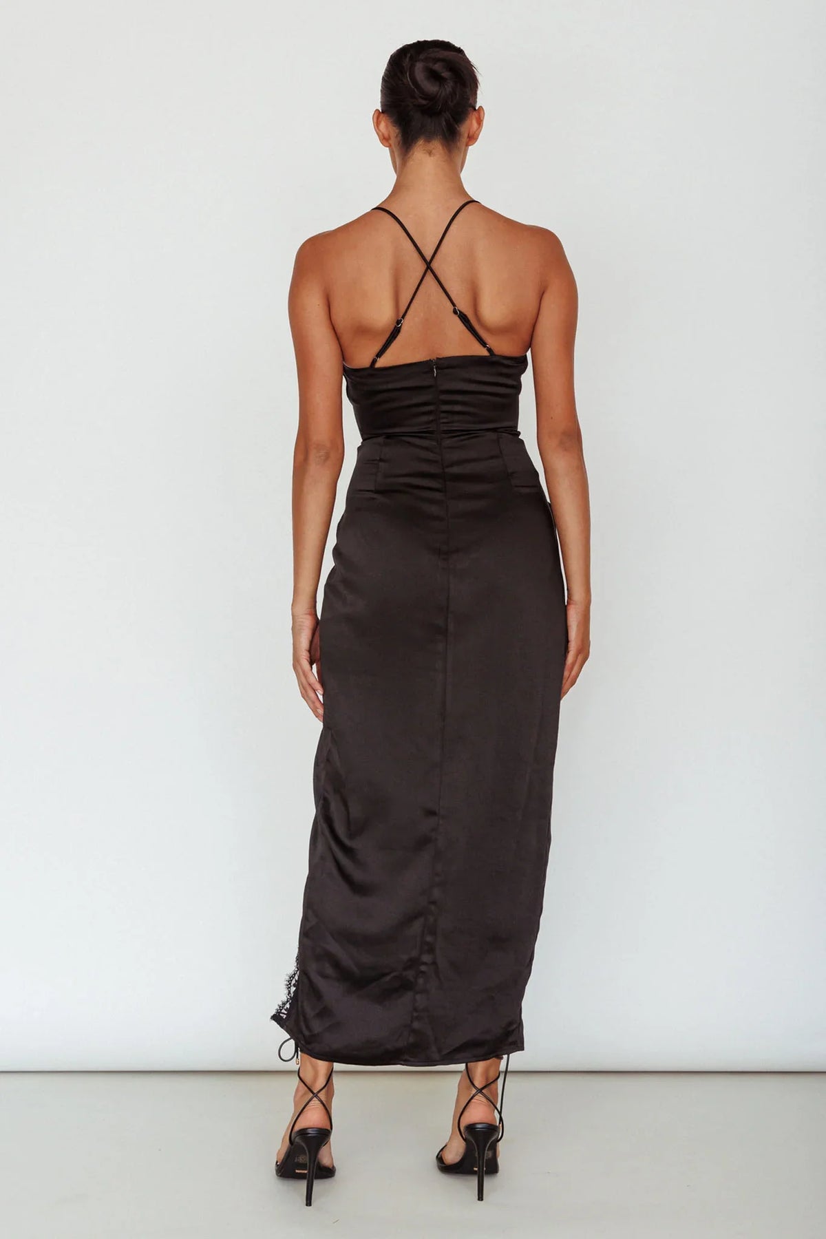 Winter Moon Lace Trim Midi Dress Black