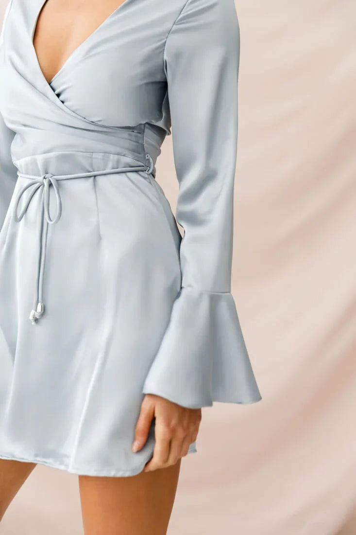 Nikki Flared Cuff Satin Dress Grey