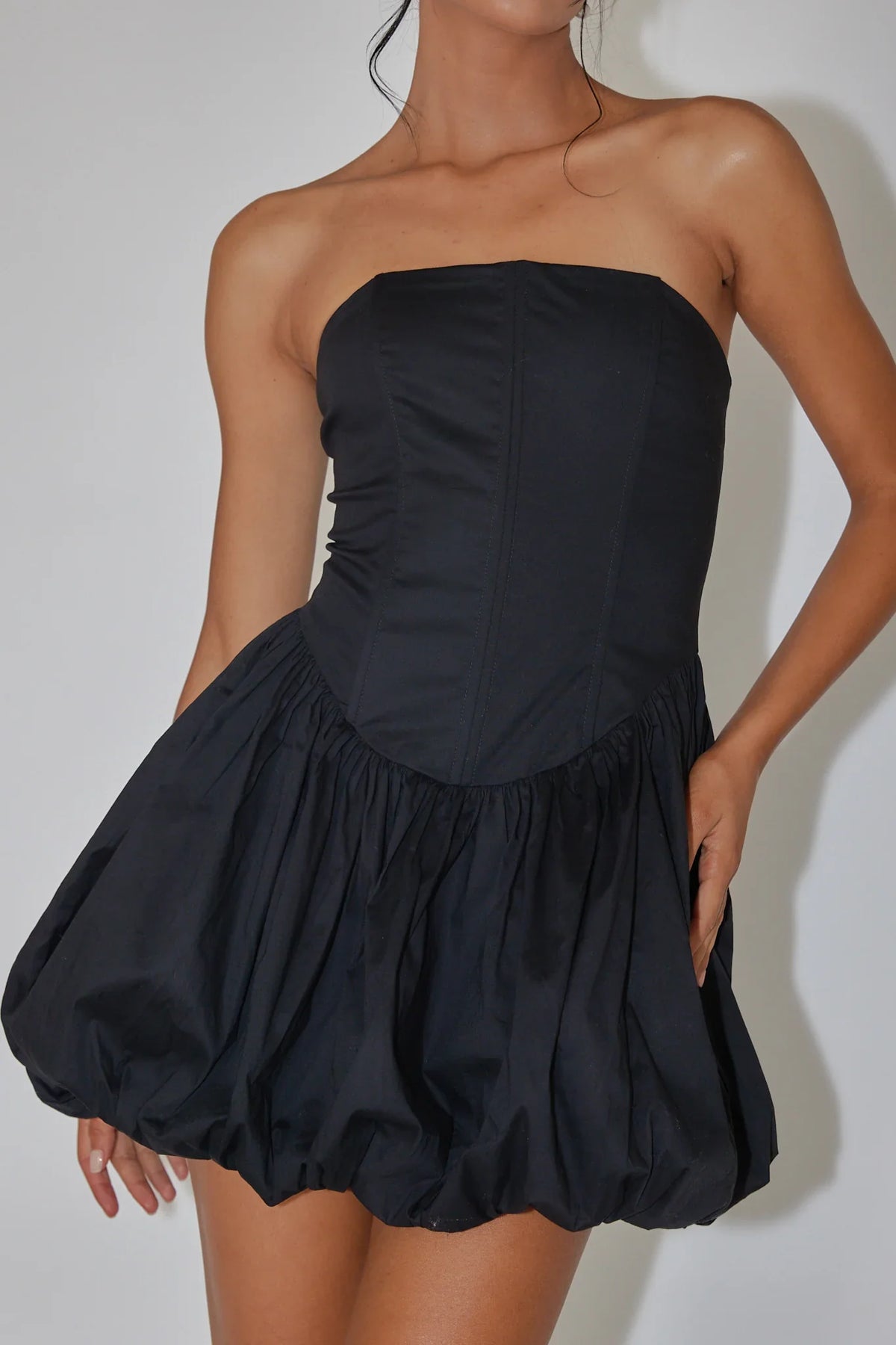 Monti Strapless Bubble Hem Mini Dress Black
