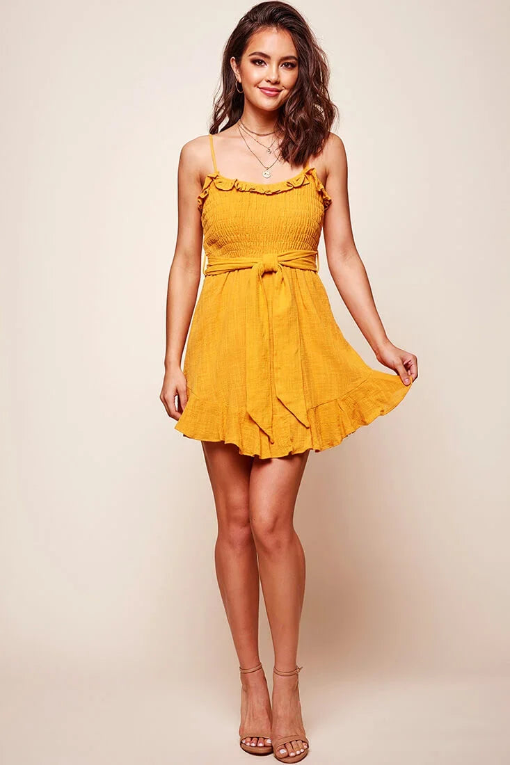 Mika Shirred Bust Swing Dress Mustard