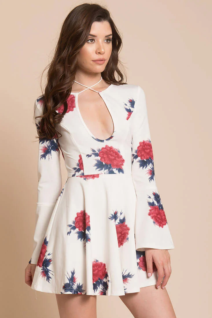 Quinn Floral Fit and Flare Dress White