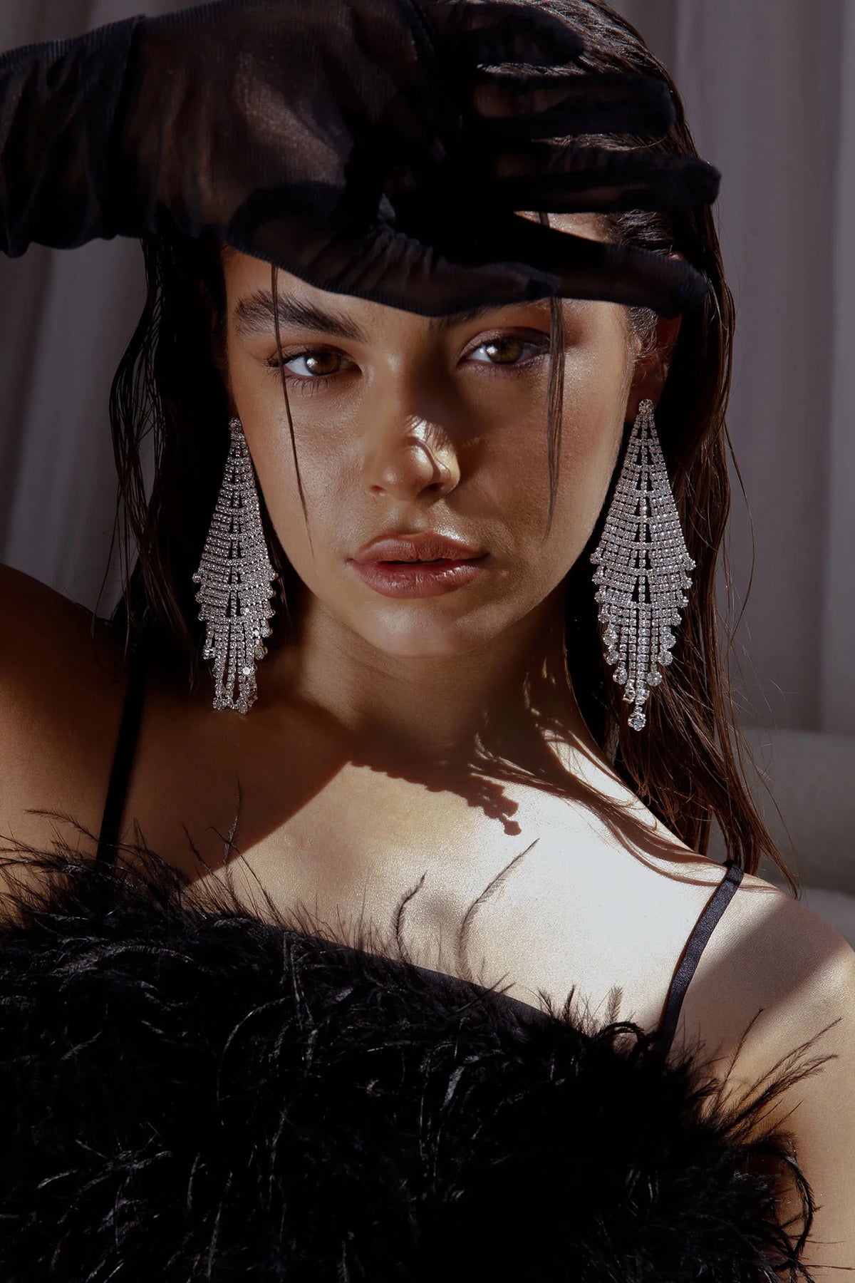 Rani Diamante Tassel Earrings Silver