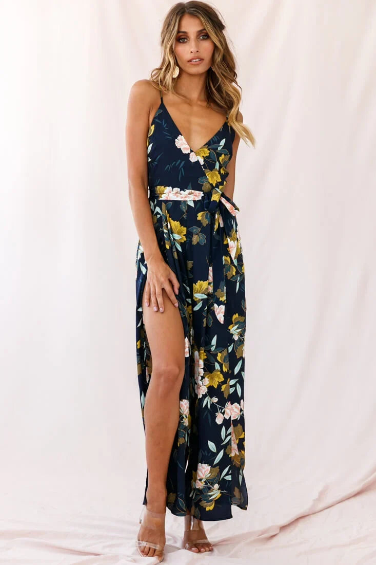 Carrie High Slit Cami Jumpsuit Navy