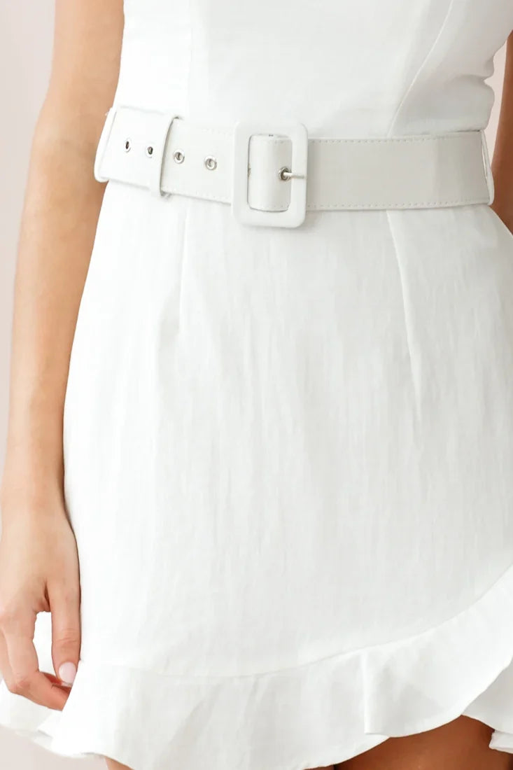 Ella Bandeau Belt Buckle Dress White