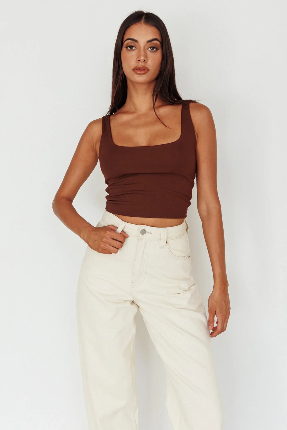 Pali U-Neckline Crop Top Brown