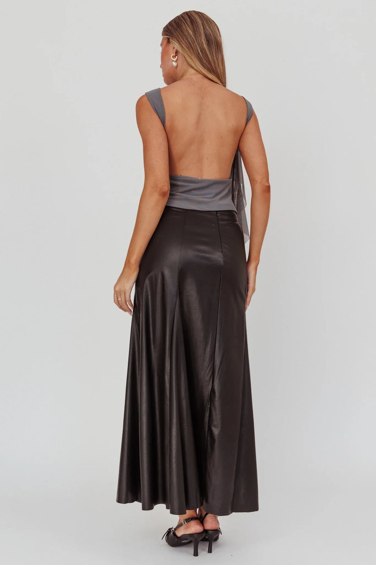Galaxia A-Line Faux Leather Maxi Skirt Black