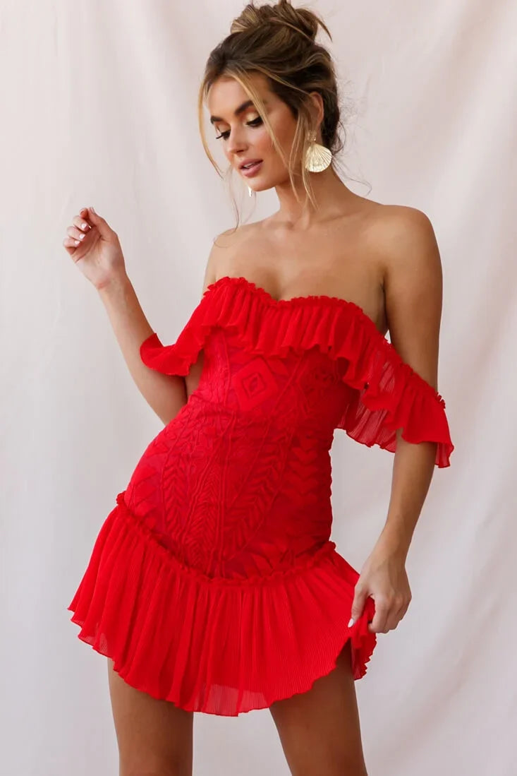 Dreamy Off-Shoulder Mini Dress Red