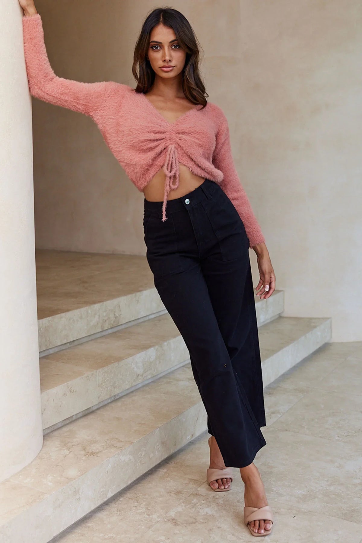 Elsa Long Sleeve Ruched Bust Sweater Rose