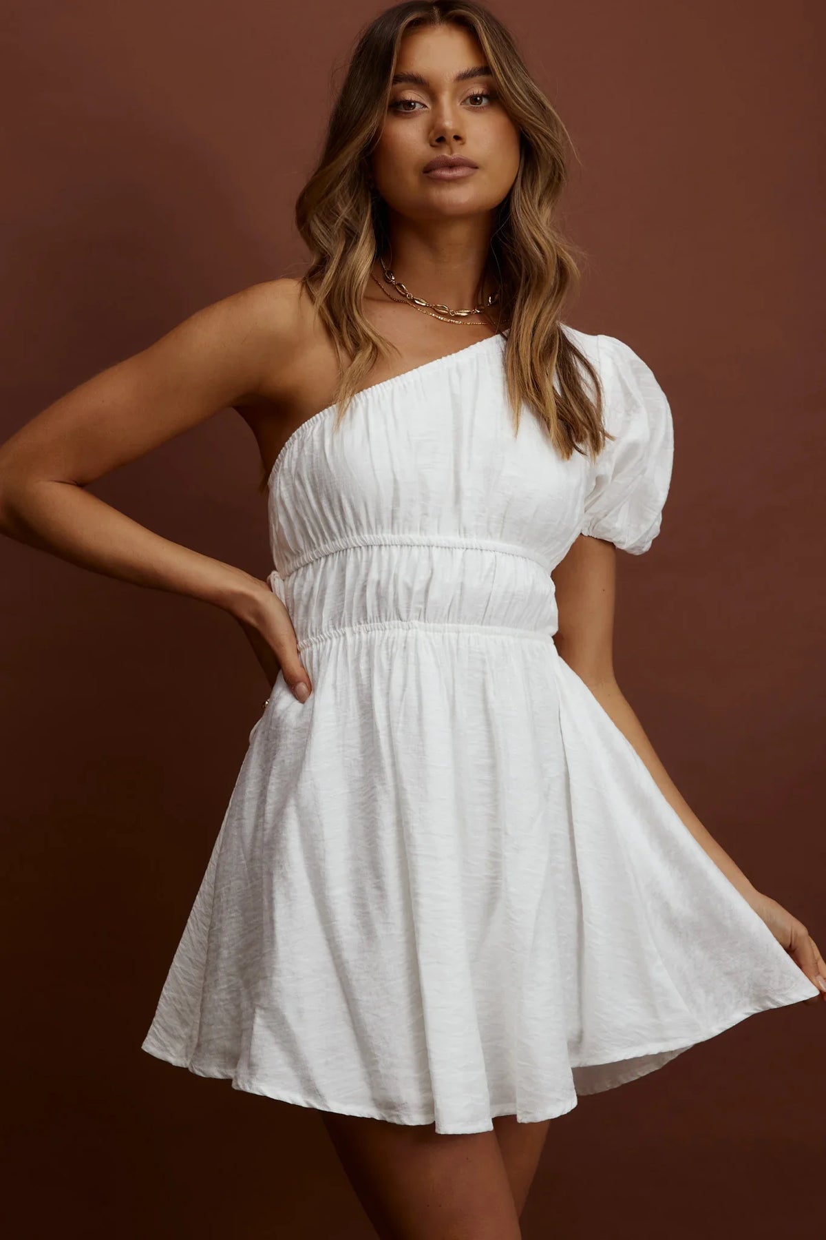 True Heart One-Shoulder A-Line Dress White