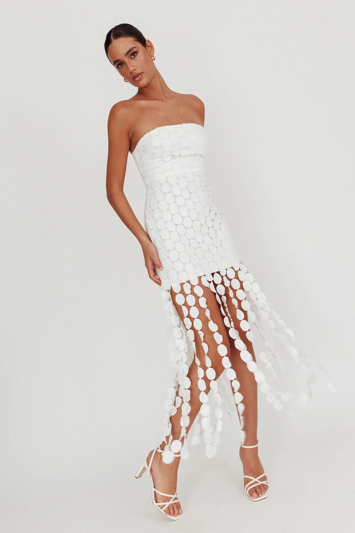 Elio Circle Trim Strapless Mini Dress White