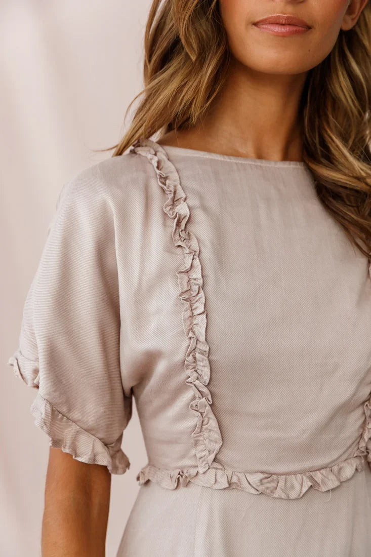 Thursday Ruffle Detail Lace-Up Back Dress Mocha