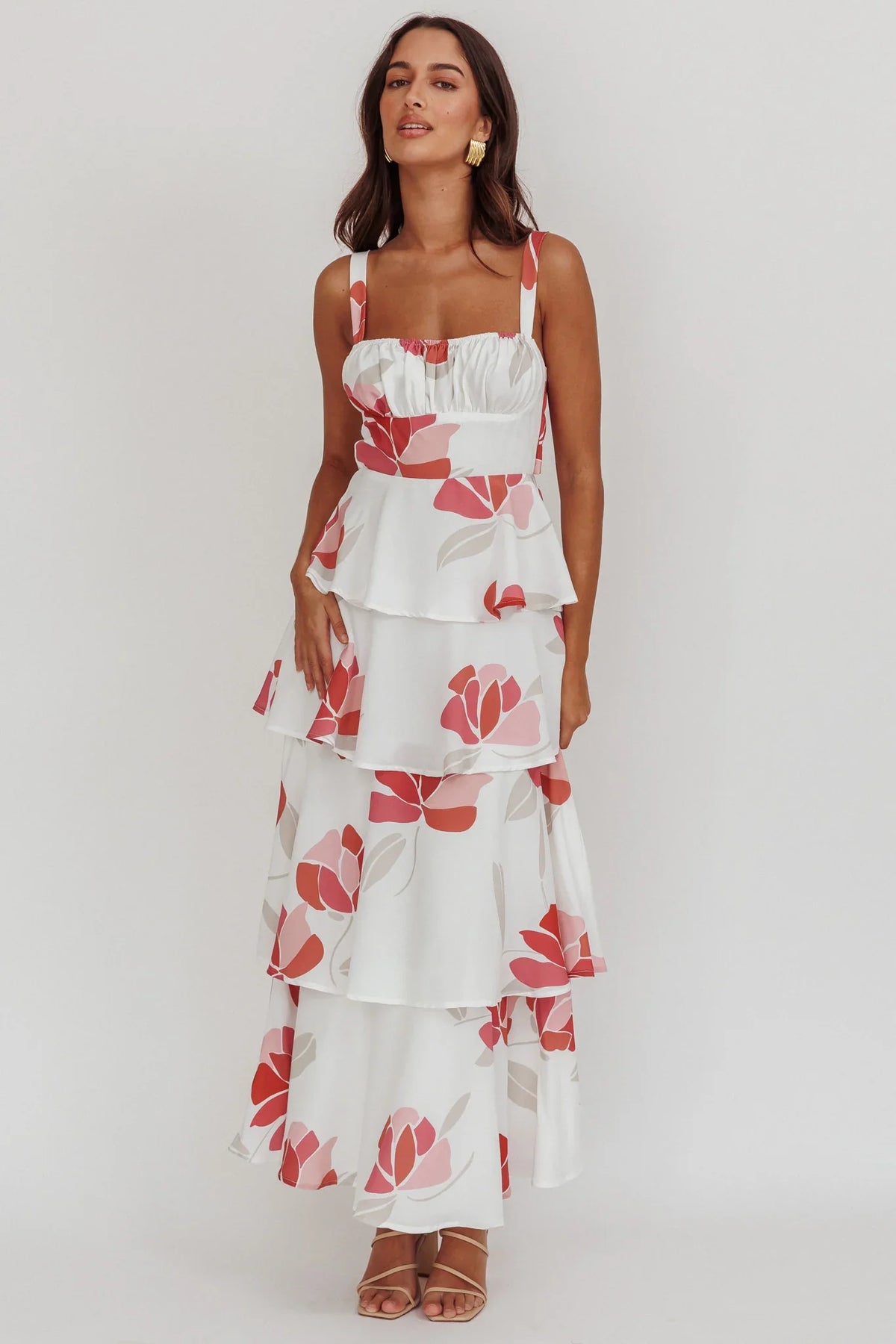 Provence Bloom Tiered Floral Maxi Dress Rose