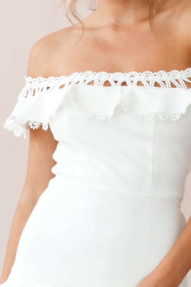 Maddie Off-Shoulder Lace Embroidery Dress White