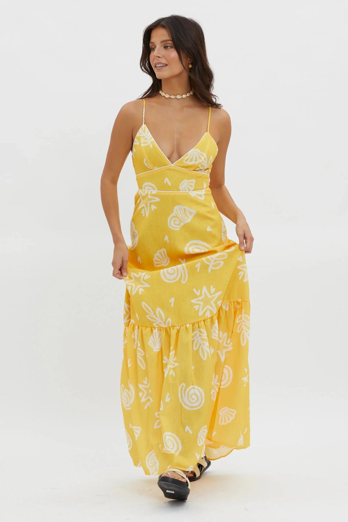 Later Days Cami Strap Maxi Dress Print Yellow