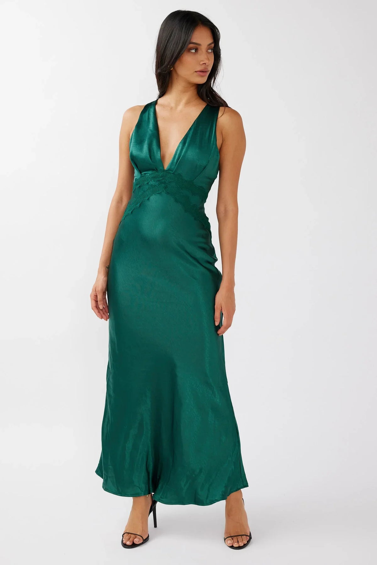 Theriz Lace Trim Tied Back Maxi Dress Green