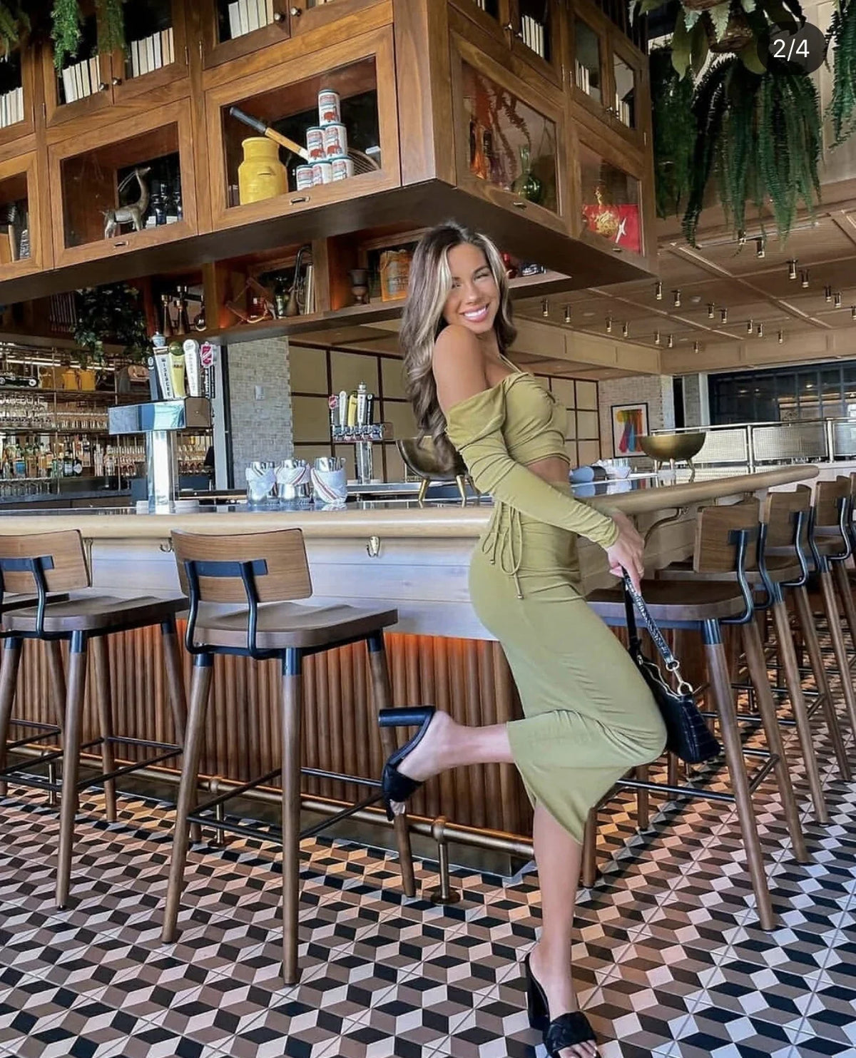 Your Muse Drawstring Side Midi Skirt Olive