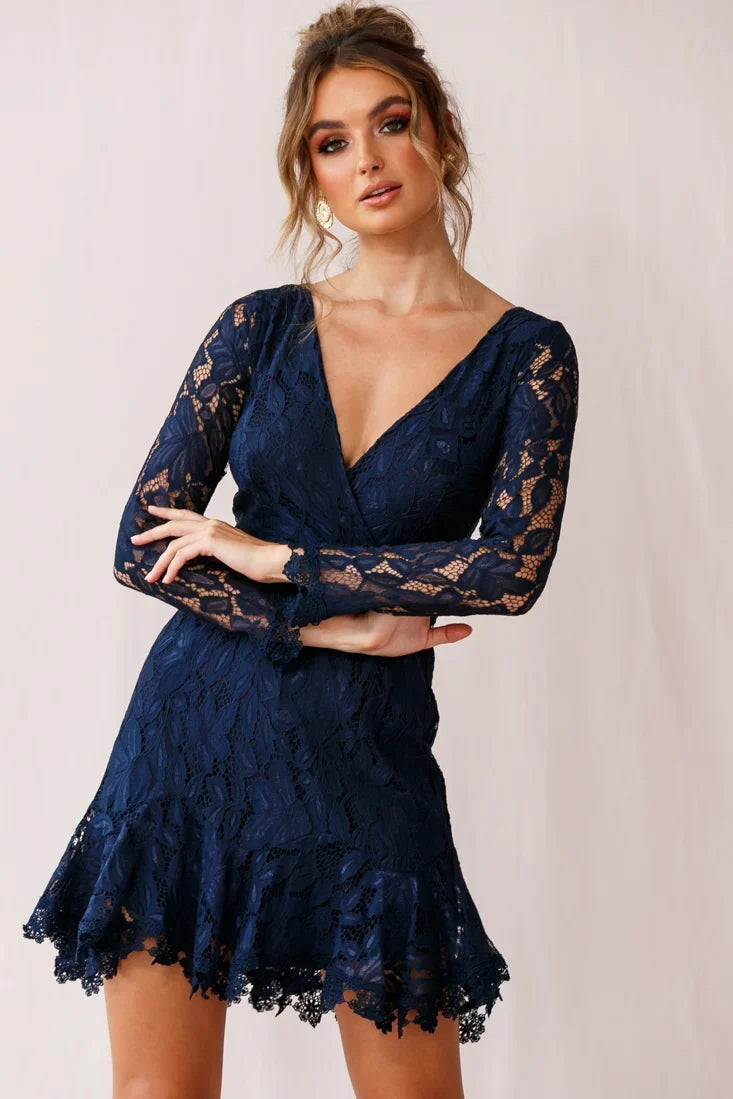 Kyle Long Sleeve Lace Dress Navy