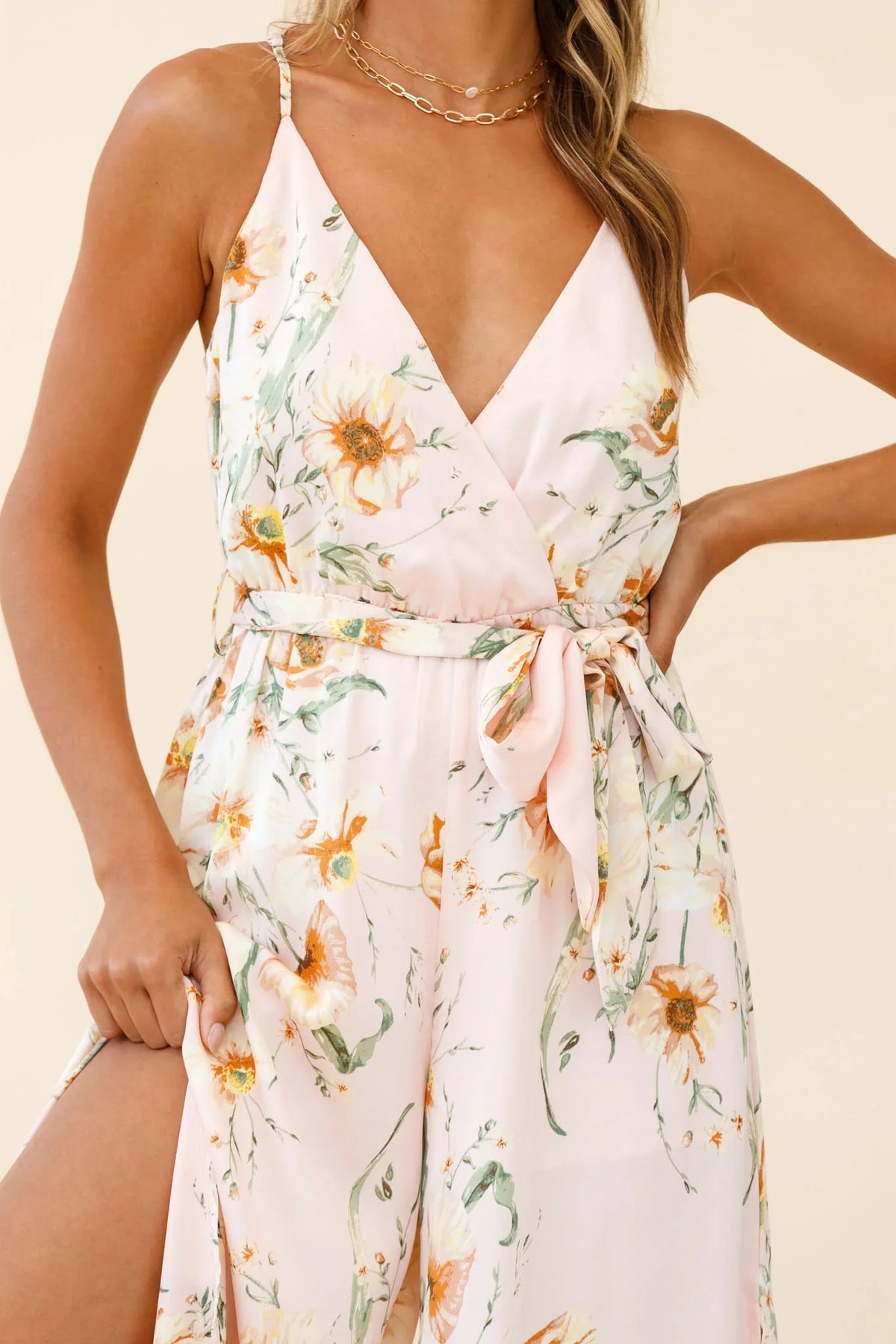 Miso Wide-Leg Cami Jumpsuit Poppy Print Pink