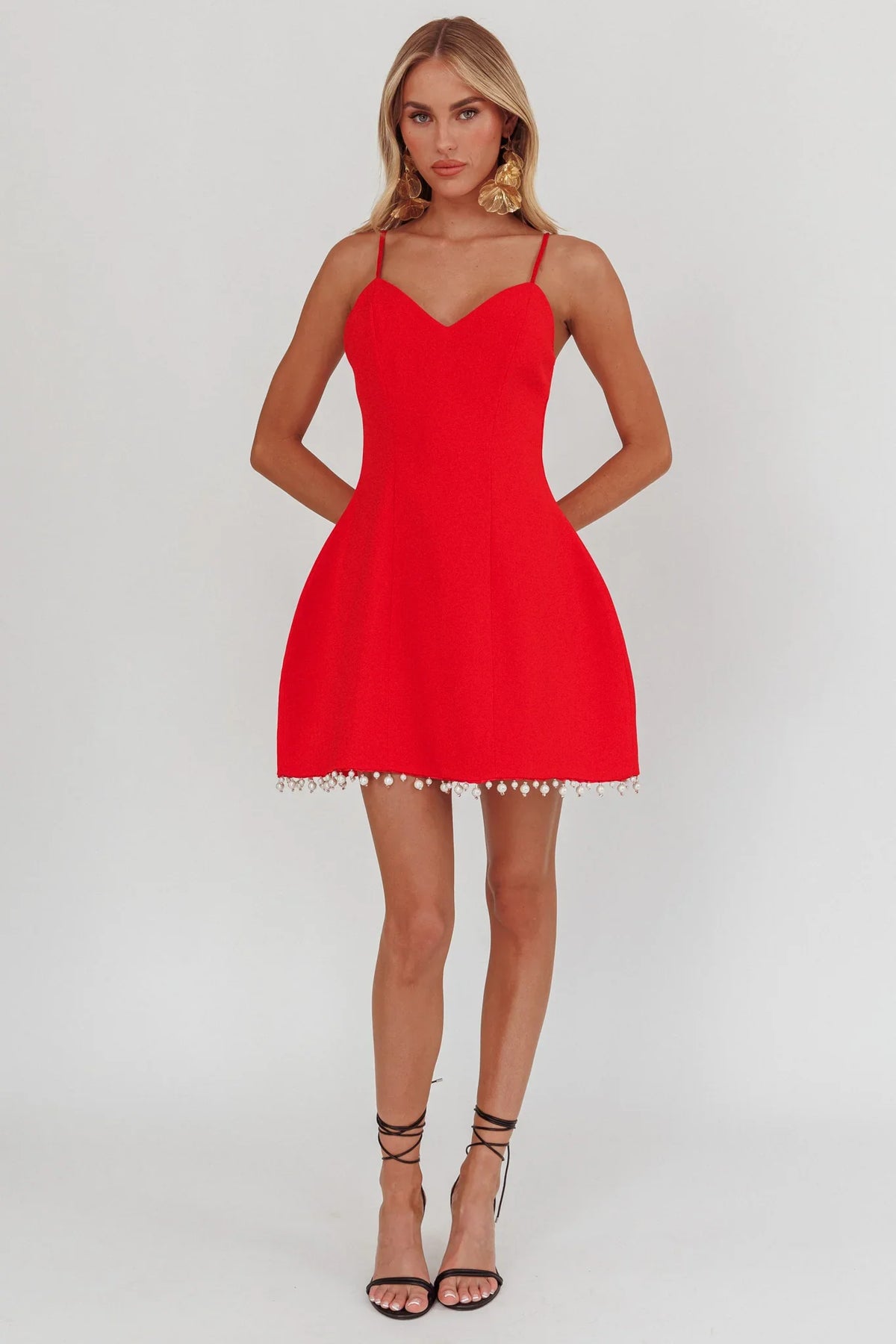 Besos Pearl Hem Mini Dress Red