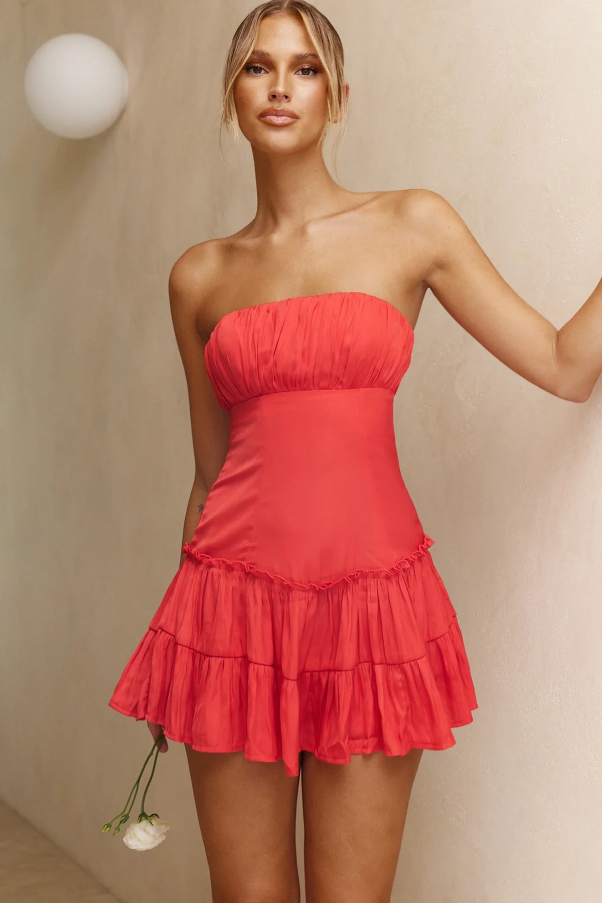 On A Whim Strapless Dropped Waist Dress Red