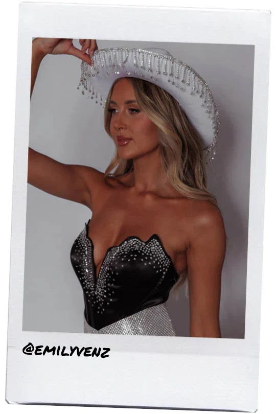 Up All Night Diamante Crop Top Black