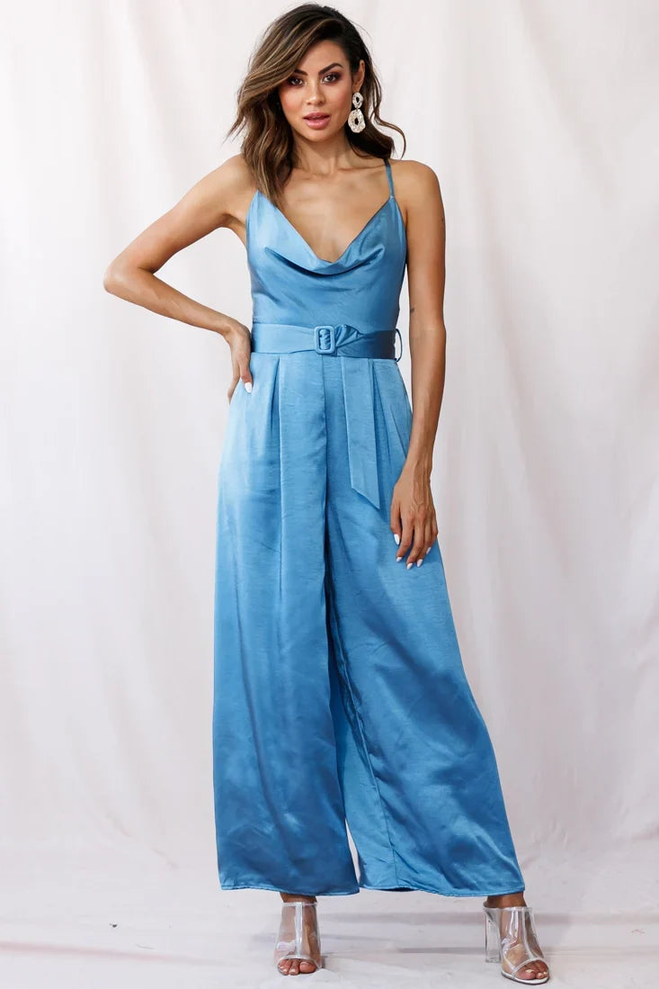 Mali Wide Leg Belted Jumpsuit Midnight Blue