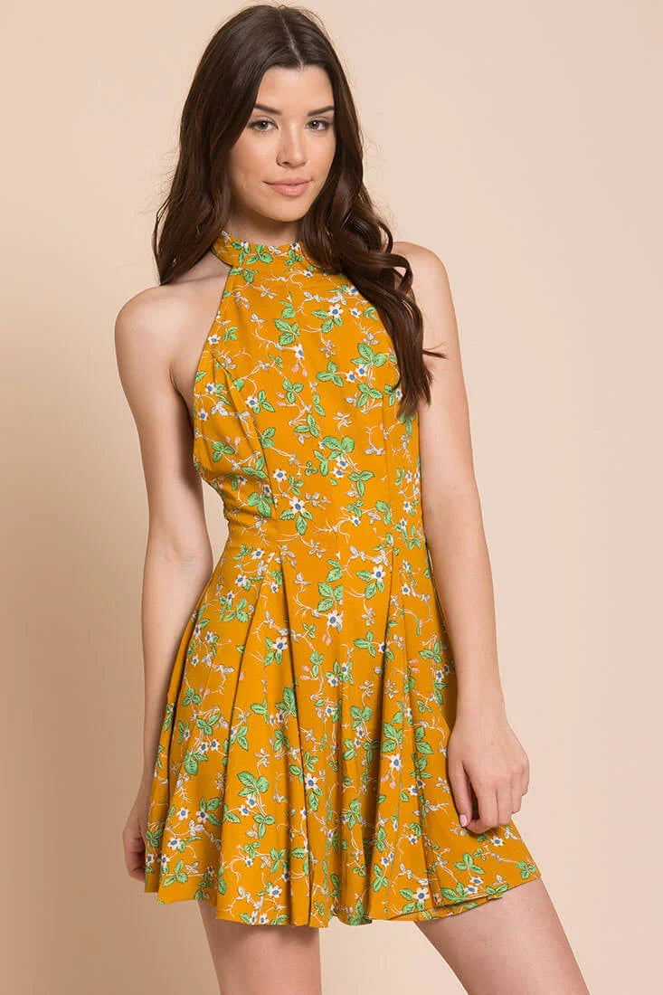 Janessa Floral Print Dress Mustard