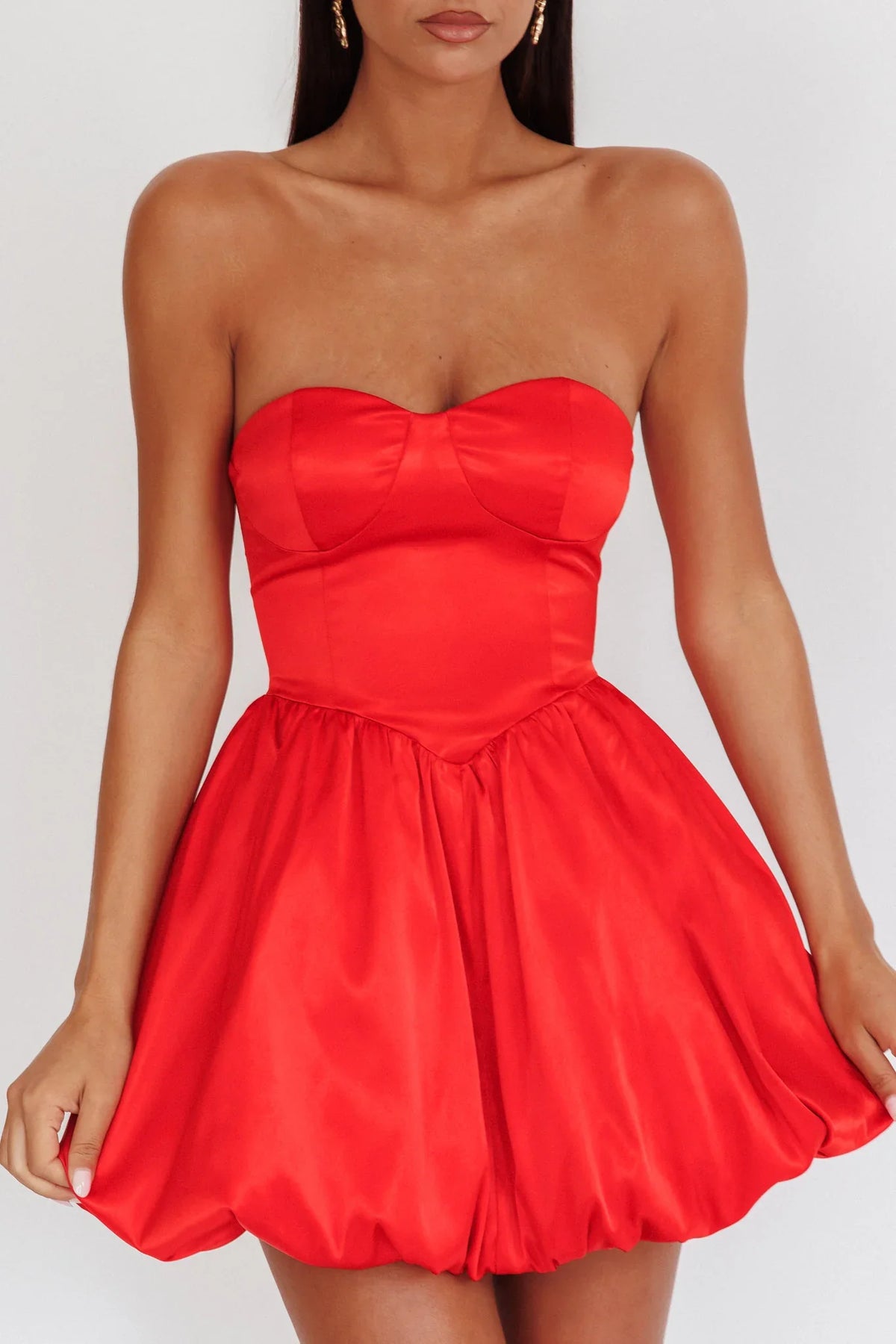 For Love Strapless Balloon Skirt Mini Dress Red