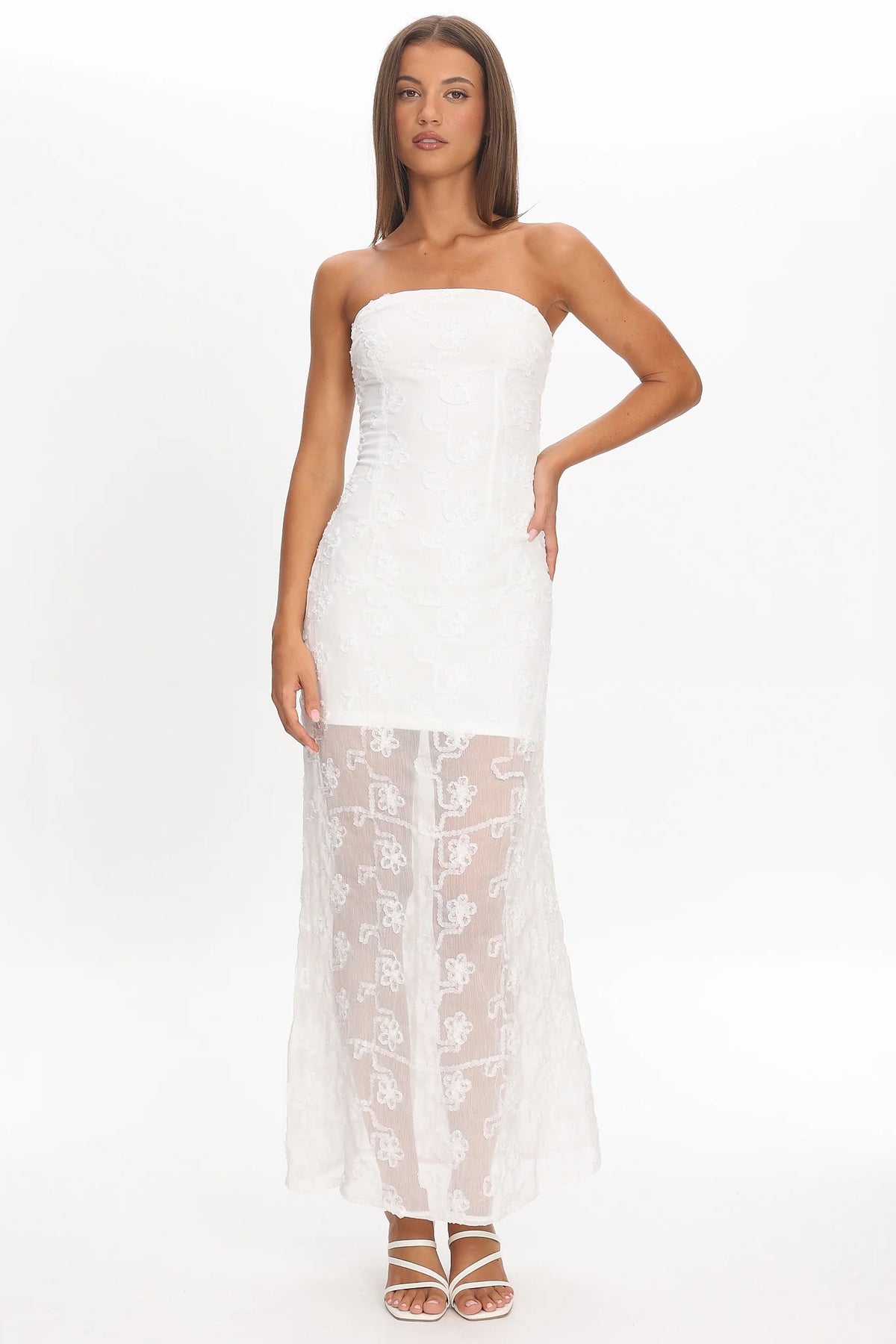 Arlise Strapless Lace Maxi Dress White